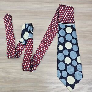 Neck Tie Mens‎ Blue Red Colorblock Polka Dot Retro 80s Art Deco POLYTEX Japan